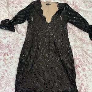 Express Black Sequin Long Sleeve Dress